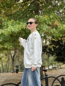 Düğme detaylı Paris sweatshirt