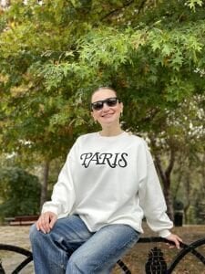Düğme detaylı Paris sweatshirt