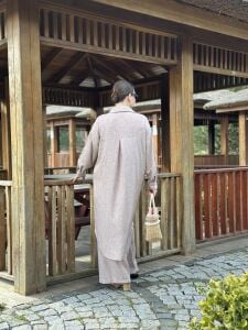 Pamuk-Keten oversize Takım kapuçino