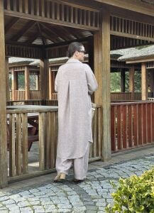 Pamuk-Keten oversize Takım kapuçino