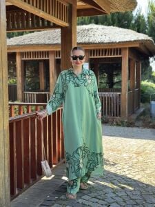 Viskon leylak pantolonlu Takım mint