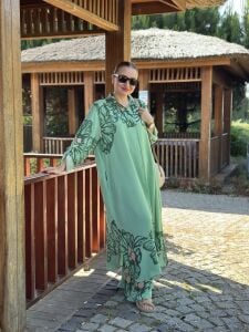 Viskon leylak pantolonlu Takım mint