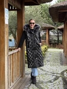 A.akay kürk detaylı Rugan şişme Yelek