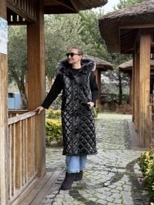 A.akay kürk detaylı Rugan şişme Yelek