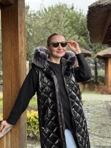 A.akay kürk detaylı Rugan şişme Yelek