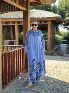 Viskon leylak pantolonlu Takım mavi