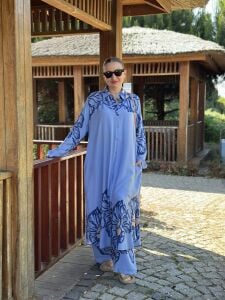 Viskon leylak pantolonlu Takım mavi