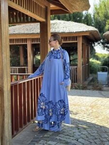 Viskon leylak pantolonlu Takım mavi