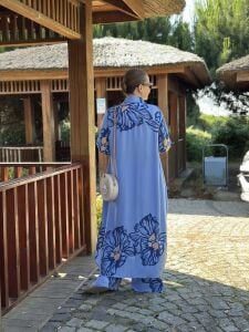 Viskon leylak pantolonlu Takım mavi