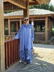 Viskon leylak pantolonlu Takım mavi