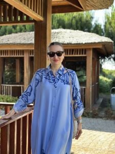 Viskon leylak pantolonlu Takım mavi