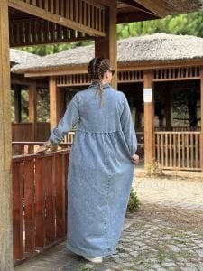 Liya fermuarlı kot elbise yıkama mavi