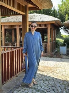 Tensel kot kemerli düğmeli elbise K.Mavi