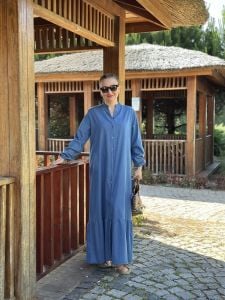 Tensel kot kemerli düğmeli elbise K.Mavi