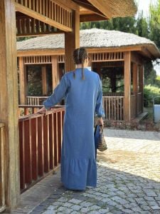 Tensel kot kemerli düğmeli elbise K.Mavi