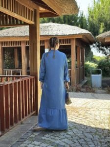 Tensel kot kemerli düğmeli elbise K.Mavi