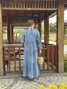 Yeni yıkama tensel kot katleya elbise