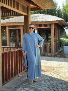 Tensel kot kemerli düğmeli elbise A.Mavi