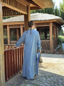 Tensel kot kemerli düğmeli elbise A.Mavi