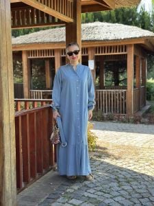 Tensel kot kemerli düğmeli elbise A.Mavi