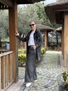 Afili Kot Denim-örgü Tasarım Takım Antrasit