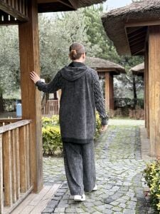 Afili Kot Denim-örgü Tasarım Takım Antrasit