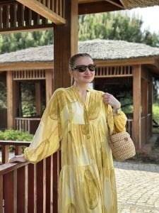 Luna viskon katleya elbise Sarı