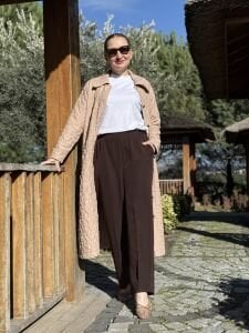 A.akay beli lastikli kumaş pantolon kahve