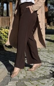 A.akay beli lastikli kumaş pantolon kahve