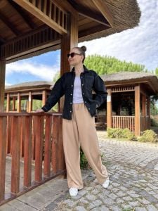 Camel tensel pamuklu pantolon