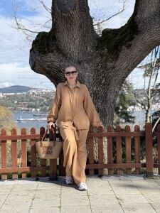Oversize Müslin Takım camel 8282