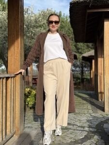 A.akay beli lastikli kumaş pantolon bej