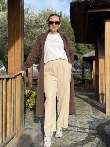A.akay beli lastikli kumaş pantolon bej