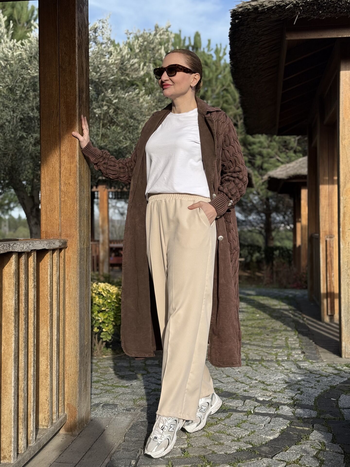 A.akay beli lastikli kumaş pantolon bej