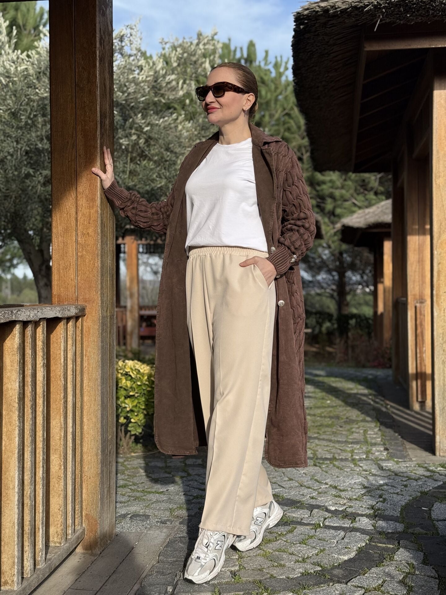 A.akay beli lastikli kumaş pantolon bej