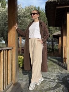 A.akay beli lastikli kumaş pantolon bej