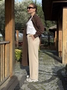 A.akay beli lastikli kumaş pantolon bej