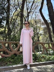 SOFT Gömlek yaka Tensel elbise Tozpembe