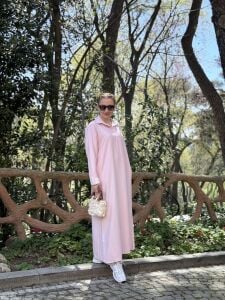 SOFT Gömlek yaka Tensel elbise Tozpembe