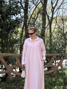SOFT Gömlek yaka Tensel elbise Tozpembe