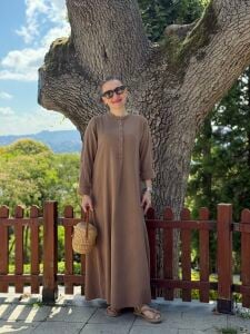 A.akay lamina keten elbise camel
