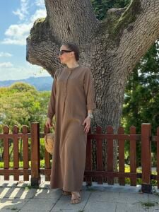 A.akay lamina keten elbise camel