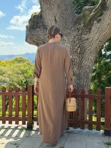 A.akay lamina keten elbise camel