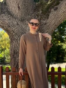 A.akay lamina keten elbise camel