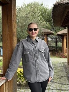 Orjinal Oversize  kot gömlek ceket gri