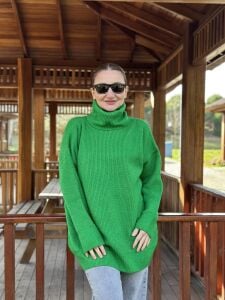 Balıkçı oversize kazak yeşil