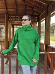 Balıkçı oversize kazak yeşil