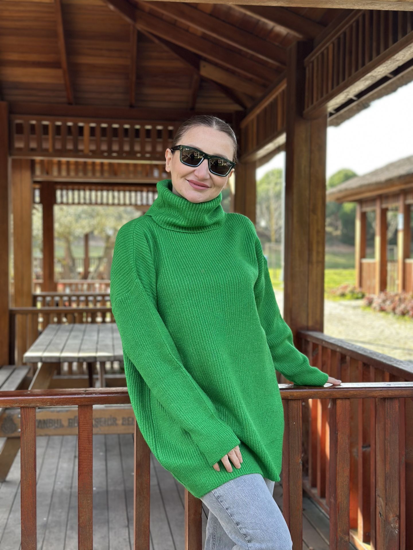 Balıkçı oversize kazak yeşil