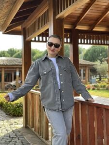 Orjinal Oversize  kot gömlek ceket gri