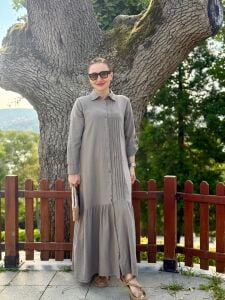 A.akay nervür keten elbise gri